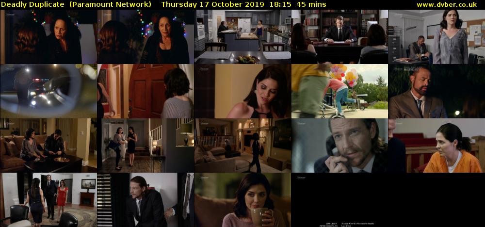 Deadly Duplicate  (Paramount Network) Thursday 17 October 2019 18:15 - 19:00