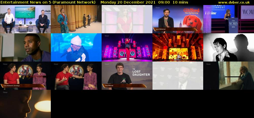 Entertainment News on 5 (Paramount Network) Monday 20 December 2021 09:00 - 09:10
