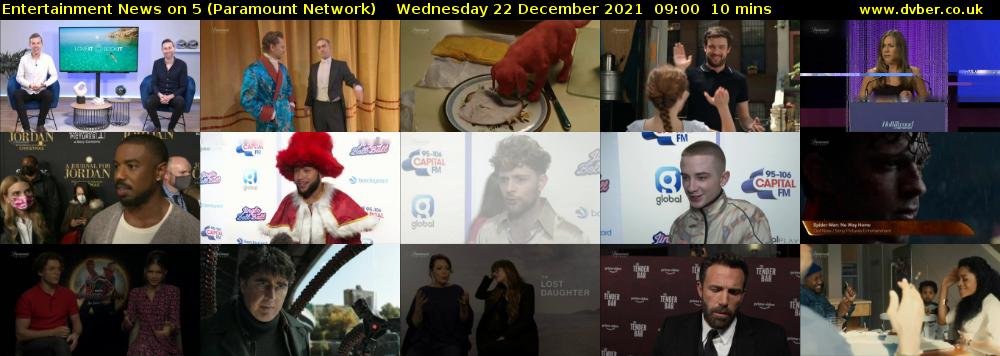 Entertainment News on 5 (Paramount Network) Wednesday 22 December 2021 09:00 - 09:10