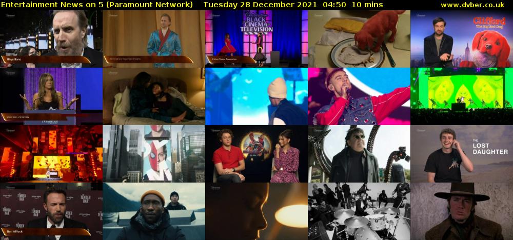 Entertainment News on 5 (Paramount Network) Tuesday 28 December 2021 04:50 - 05:00