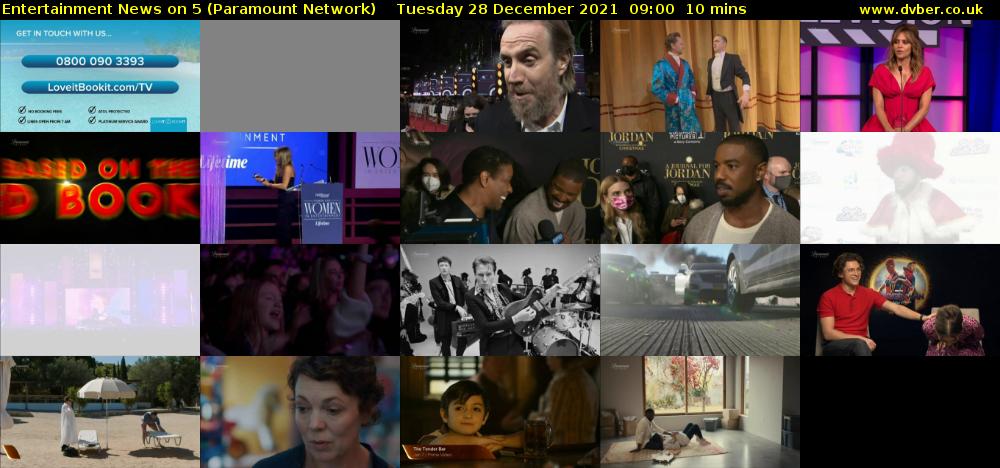 Entertainment News on 5 (Paramount Network) Tuesday 28 December 2021 09:00 - 09:10