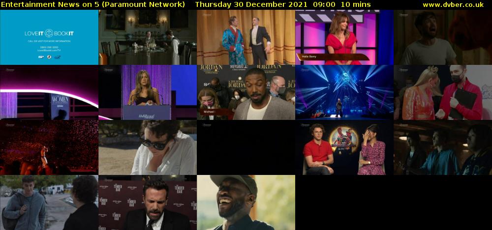 Entertainment News on 5 (Paramount Network) Thursday 30 December 2021 09:00 - 09:10