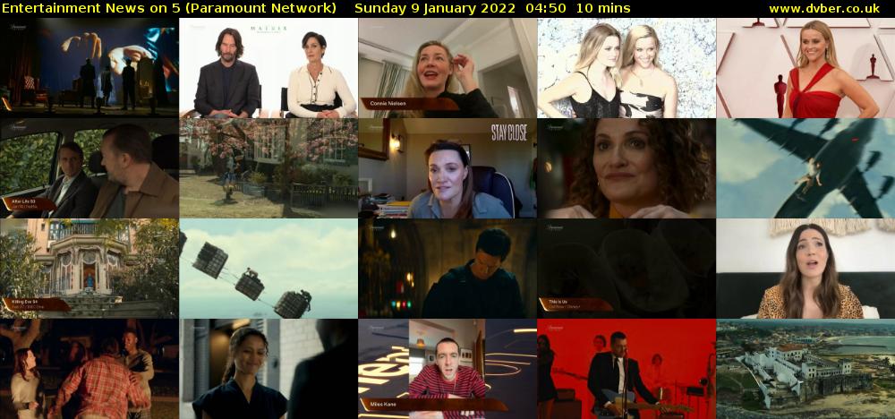 Entertainment News on 5 (Paramount Network) Sunday 9 January 2022 04:50 - 05:00
