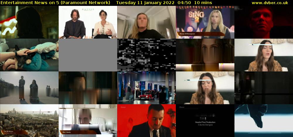 Entertainment News on 5 (Paramount Network) Tuesday 11 January 2022 04:50 - 05:00