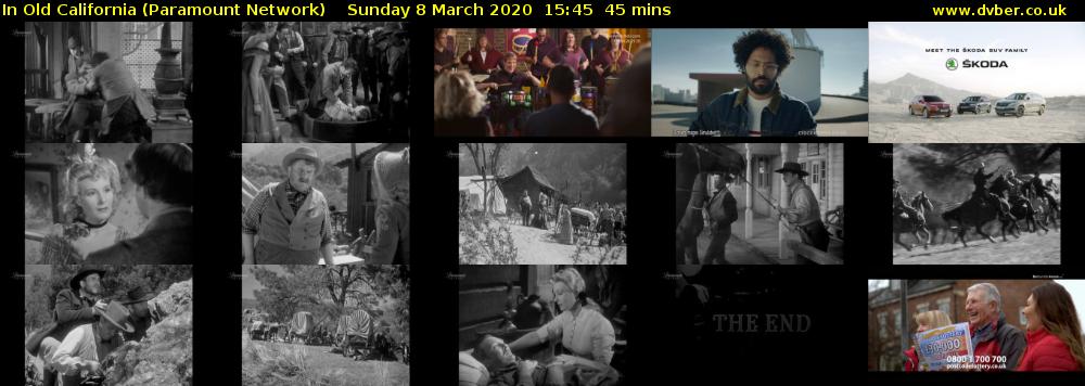In Old California (Paramount Network) Sunday 8 March 2020 15:45 - 16:30