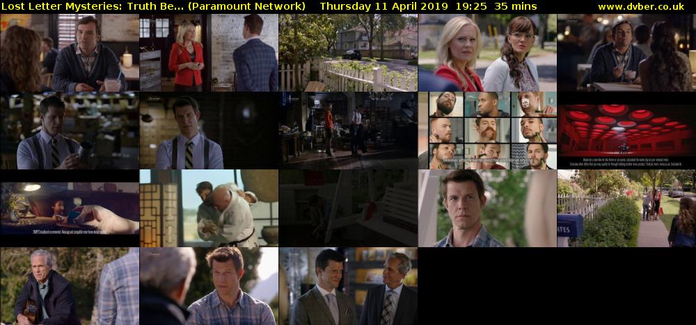 Lost Letter Mysteries: Truth Be... (Paramount Network) Thursday 11 April 2019 19:25 - 20:00