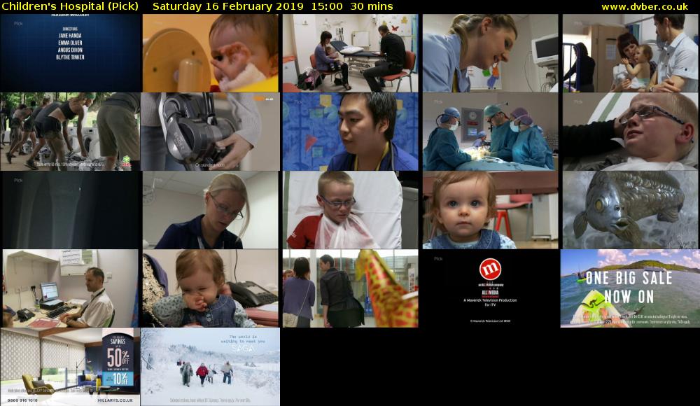 Children's Hospital (Pick) Saturday 16 February 2019 15:00 - 15:30