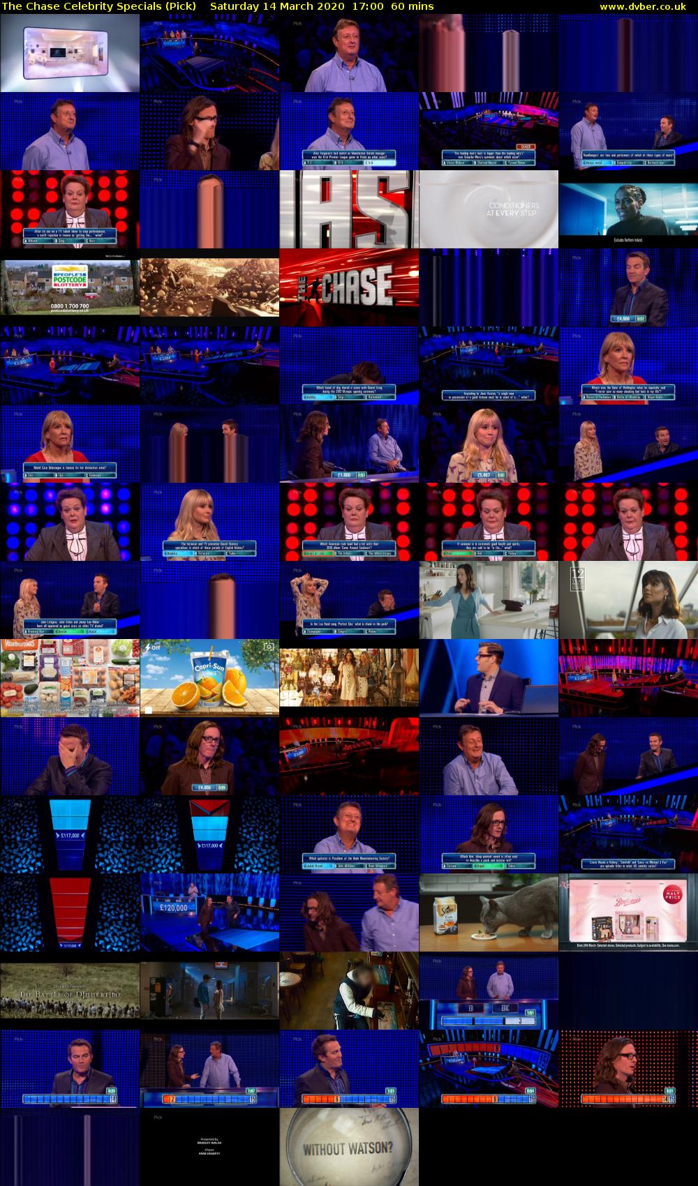 The Chase Celebrity Specials (Pick) Saturday 14 March 2020 17:00 - 18:00
