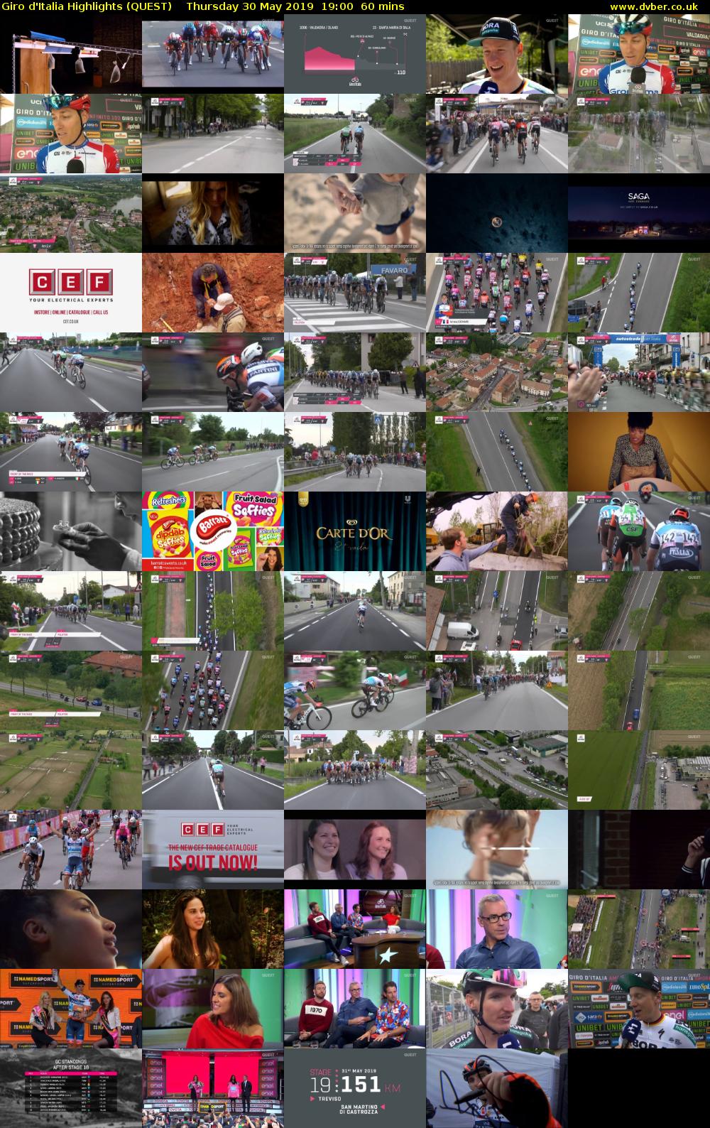 Giro D'Italia Highlights (QUEST) Thursday 30 May 2019 19:00 - 20:00