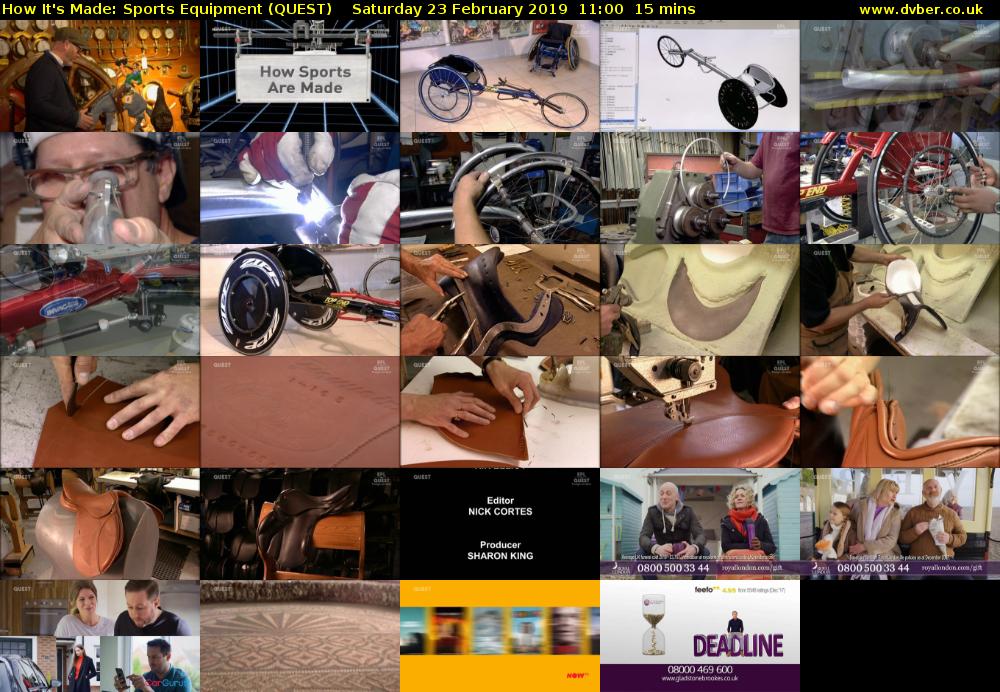 How It's Made: Sports Equipment (QUEST) Saturday 23 February 2019 11:00 - 11:15