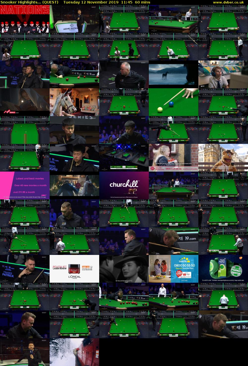 Snooker Highlights... (QUEST) Tuesday 12 November 2019 11:45 - 12:45