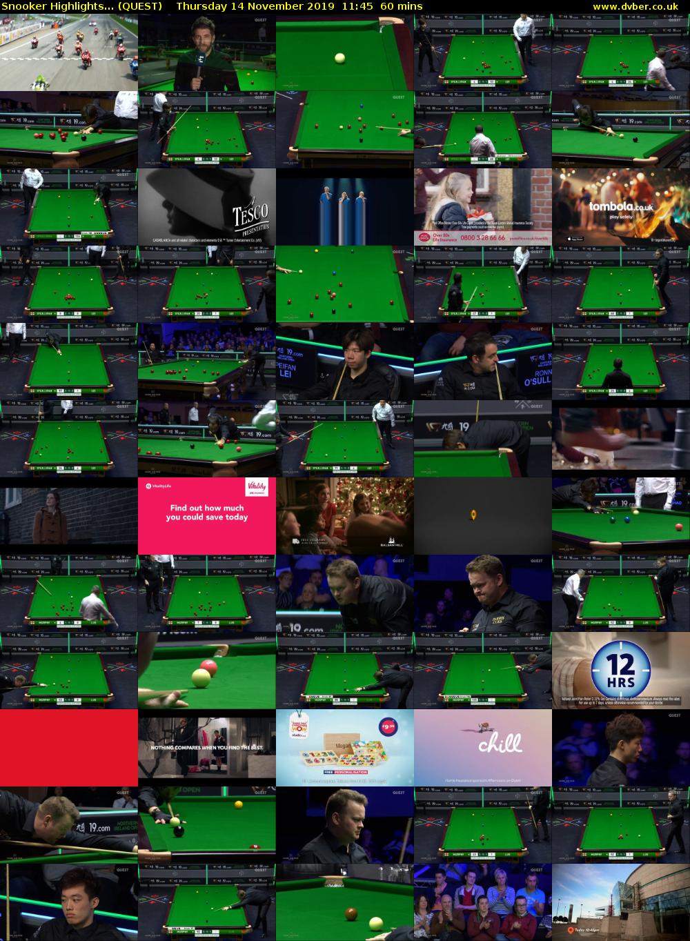 Snooker Highlights... (QUEST) Thursday 14 November 2019 11:45 - 12:45