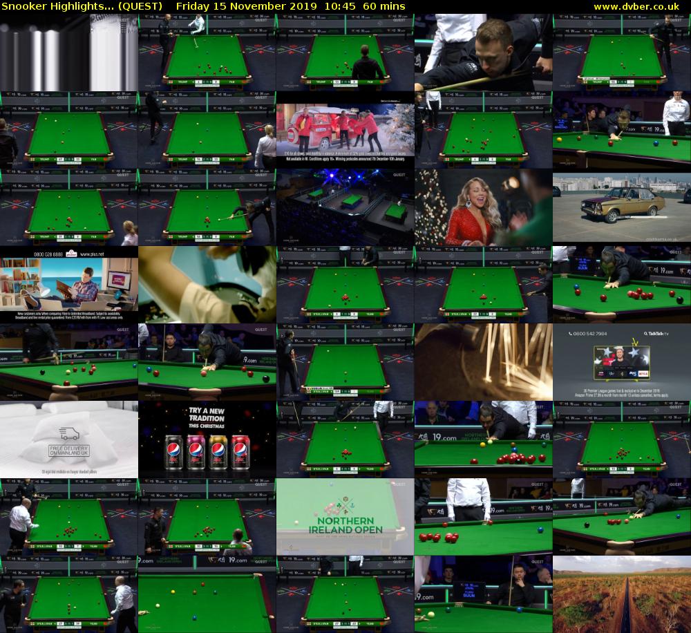 Snooker Highlights... (QUEST) Friday 15 November 2019 10:45 - 11:45