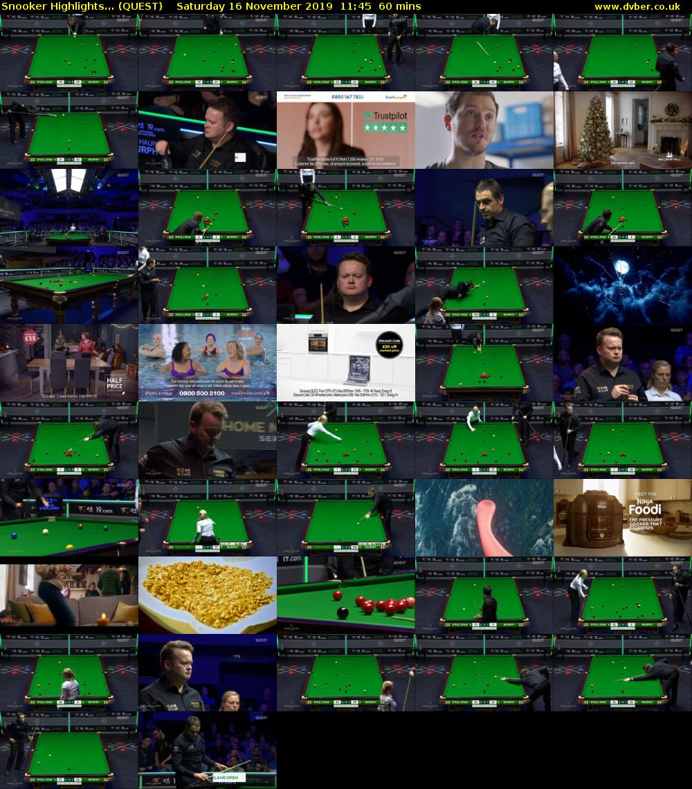 Snooker Highlights... (QUEST) Saturday 16 November 2019 11:45 - 12:45