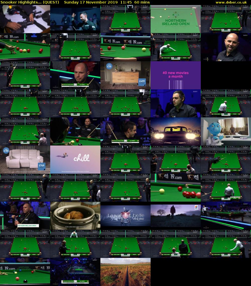 Snooker Highlights... (QUEST) Sunday 17 November 2019 11:45 - 12:45