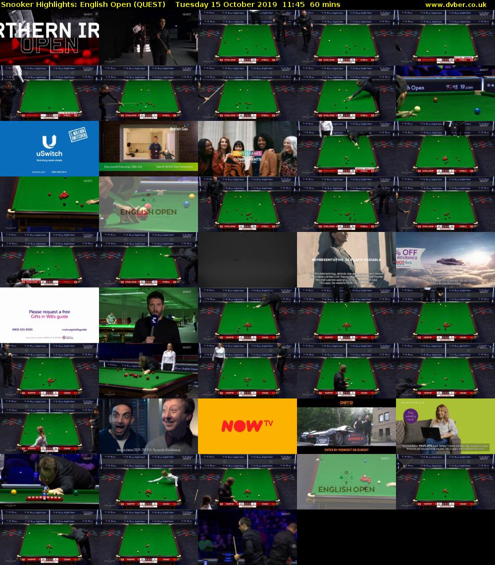 Snooker Highlights: English Open (QUEST) Tuesday 15 October 2019 11:45 - 12:45
