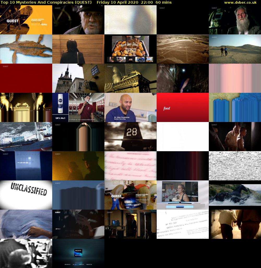 Top 10 Mysteries And Conspiracies (QUEST) Friday 10 April 2020 22:00 - 23:00