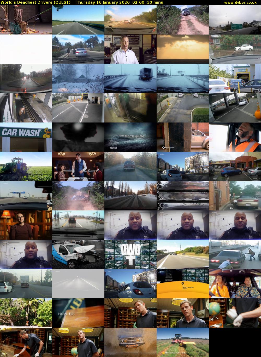 World's Deadliest Drivers (QUEST) Thursday 16 January 2020 02:00 - 02:30