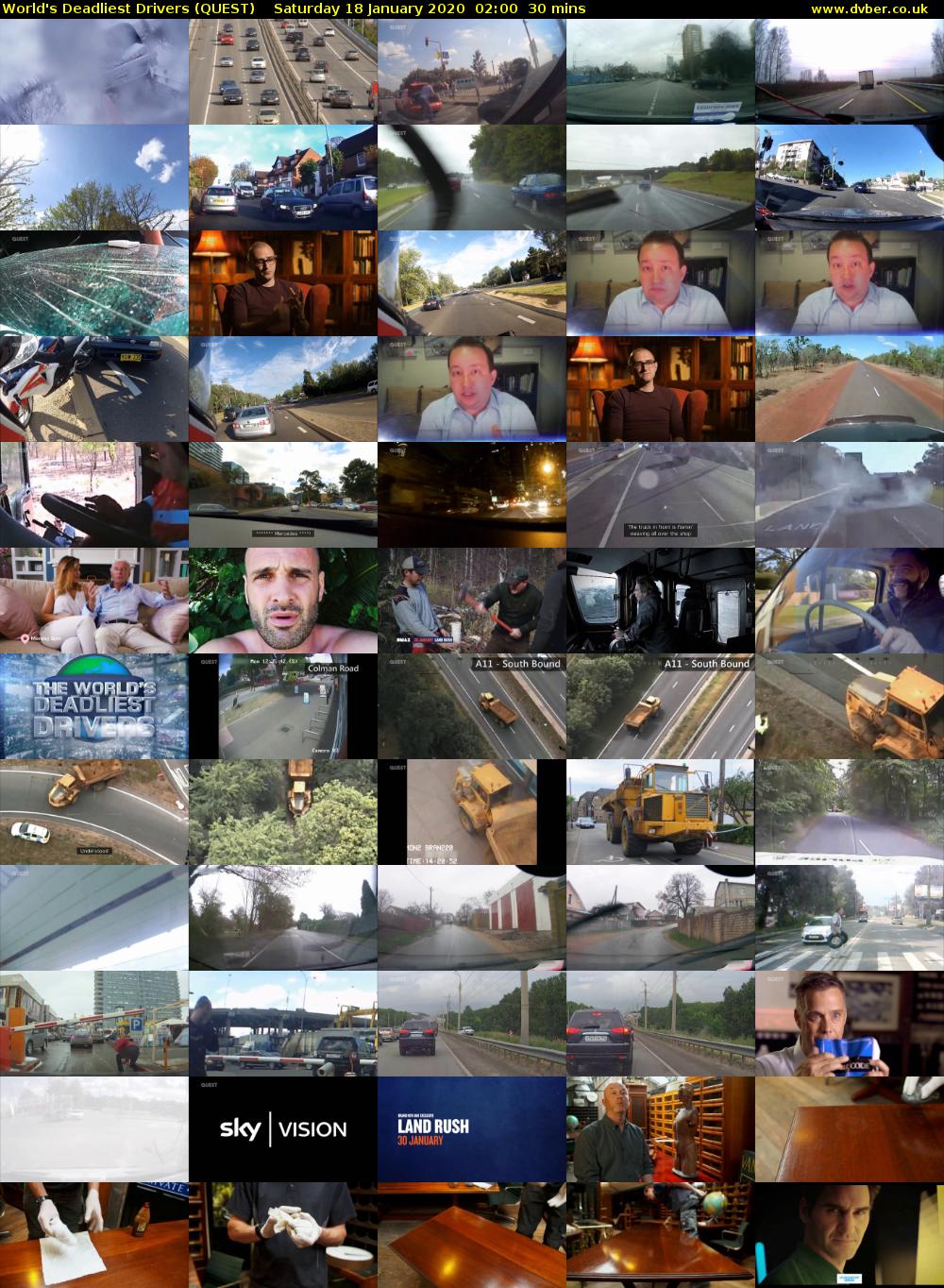 World's Deadliest Drivers (QUEST) Saturday 18 January 2020 02:00 - 02:30