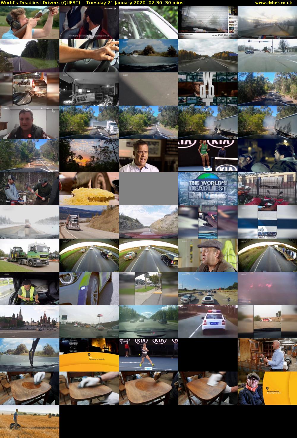 World's Deadliest Drivers (QUEST) Tuesday 21 January 2020 02:30 - 03:00