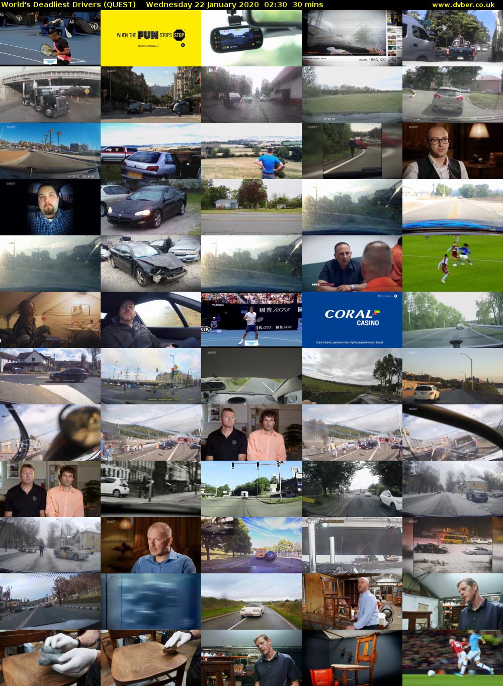 World's Deadliest Drivers (QUEST) Wednesday 22 January 2020 02:30 - 03:00