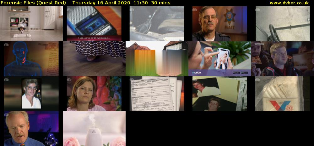 Forensic Files (Quest Red) Thursday 16 April 2020 11:30 - 12:00