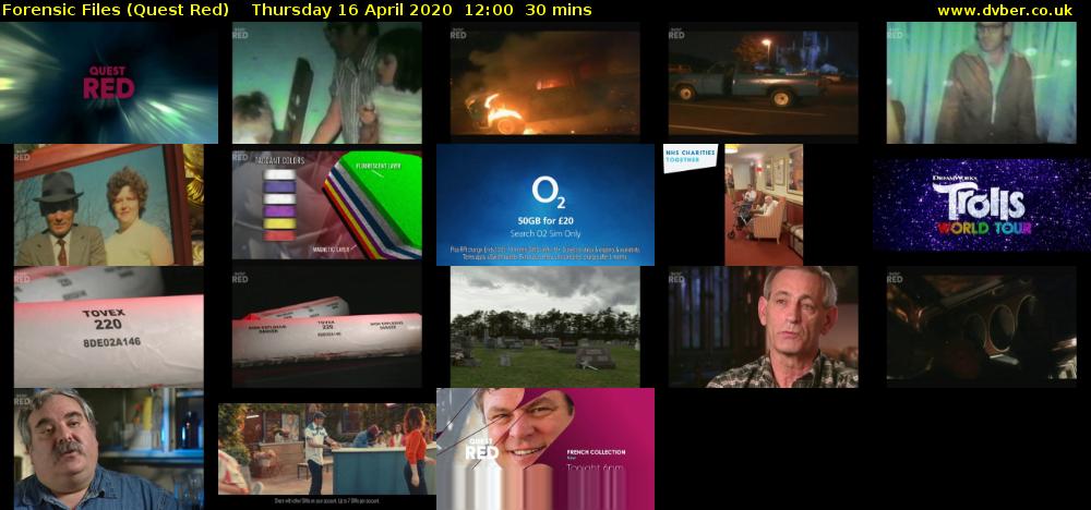 Forensic Files (Quest Red) Thursday 16 April 2020 12:00 - 12:30