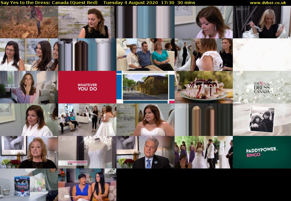 Say Yes to the Dress: Canada (Quest Red) Tuesday 4 August 2020 17:30 - 18:00