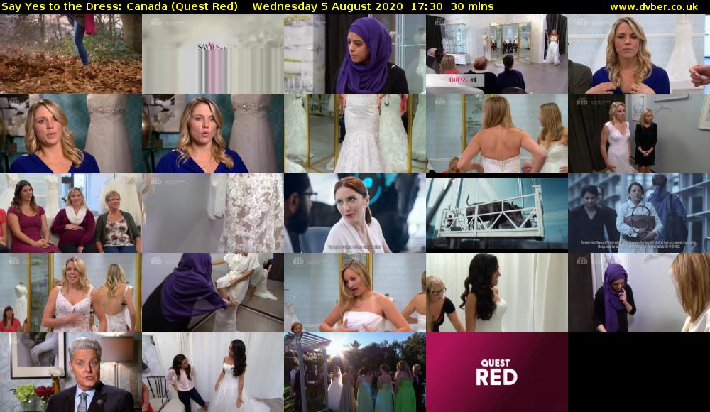 Say Yes to the Dress: Canada (Quest Red) Wednesday 5 August 2020 17:30 - 18:00
