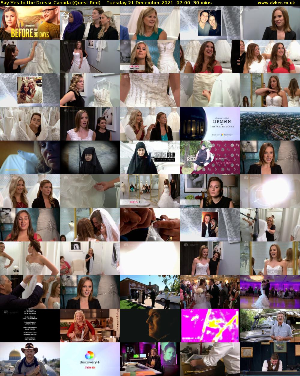 Say Yes to the Dress: Canada (Quest Red) Tuesday 21 December 2021 07:00 - 07:30