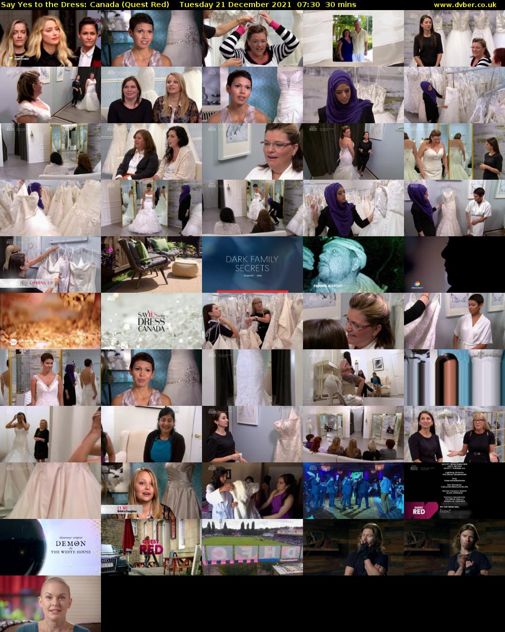 Say Yes to the Dress: Canada (Quest Red) Tuesday 21 December 2021 07:30 - 08:00