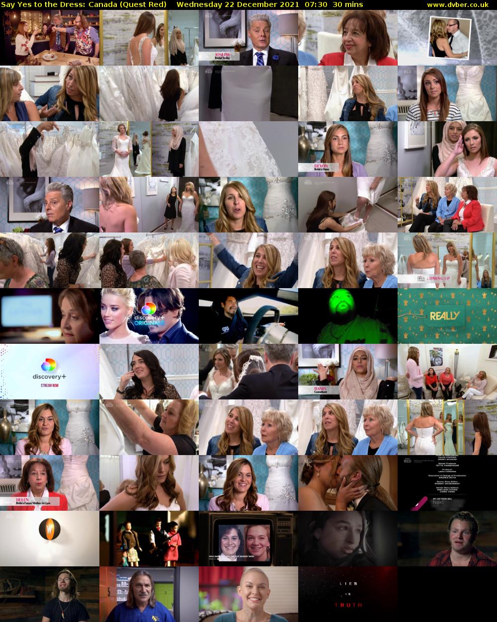 Say Yes to the Dress: Canada (Quest Red) Wednesday 22 December 2021 07:30 - 08:00