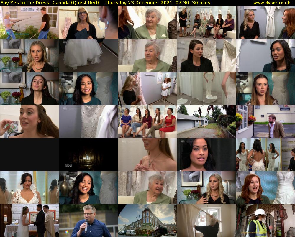 Say Yes to the Dress: Canada (Quest Red) Thursday 23 December 2021 07:30 - 08:00