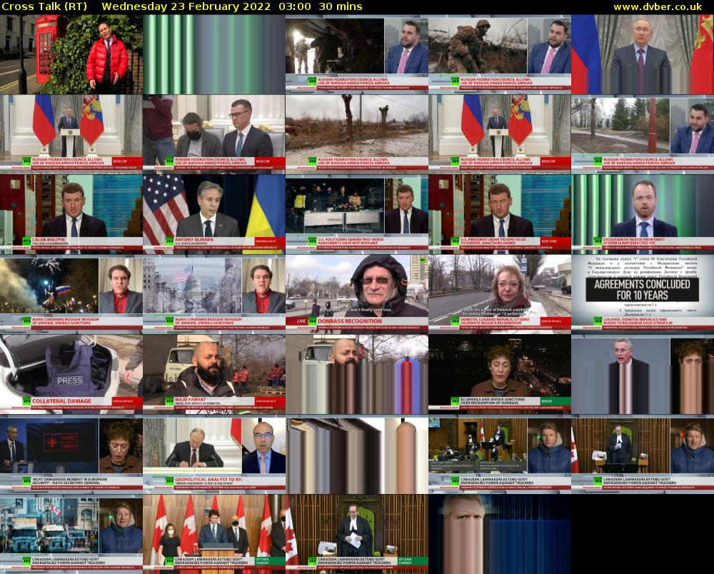 Cross Talk (RT) Wednesday 23 February 2022 03:00 - 03:30