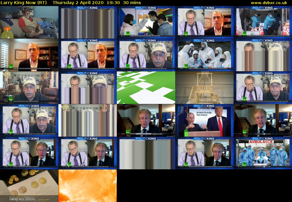 Larry King Now (RT) Thursday 2 April 2020 19:30 - 20:00