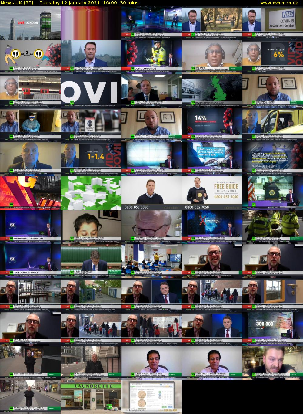 News UK (RT) Tuesday 12 January 2021 16:00 - 16:30