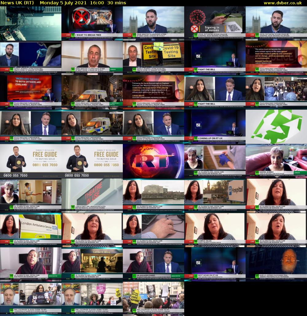 News UK (RT) Monday 5 July 2021 16:00 - 16:30
