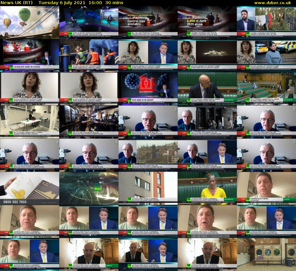 News UK (RT) Tuesday 6 July 2021 16:00 - 16:30