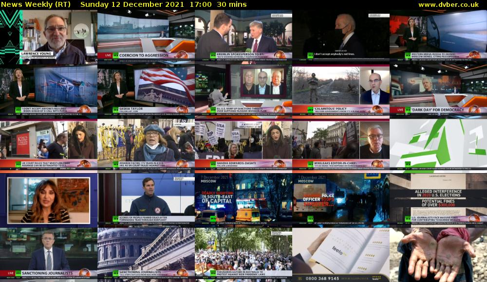 News Weekly (RT) Sunday 12 December 2021 17:00 - 17:30