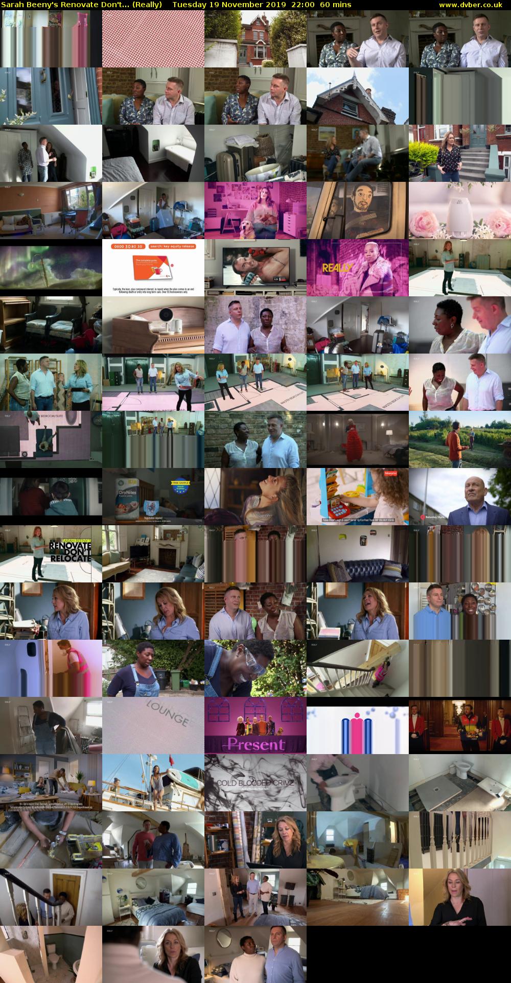 Sarah Beeny's Renovate Don't... (Really) Tuesday 19 November 2019 22:00 - 23:00