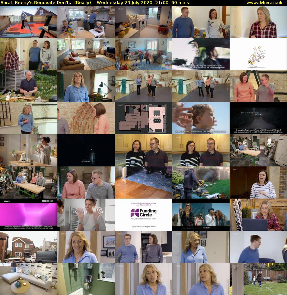 Sarah Beeny's Renovate Don't... (Really) Wednesday 29 July 2020 21:00 - 22:00