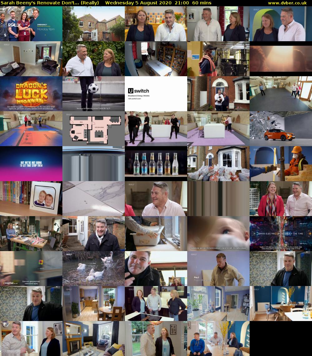 Sarah Beeny's Renovate Don't... (Really) Wednesday 5 August 2020 21:00 - 22:00