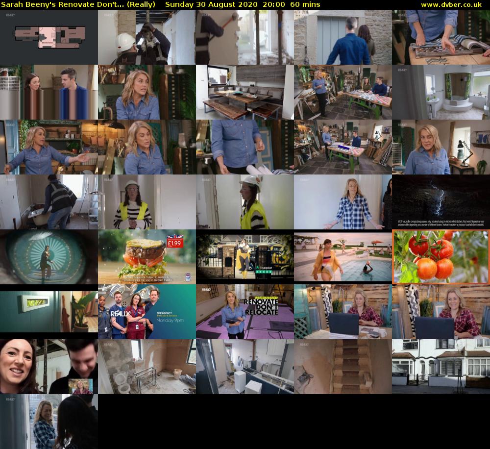 Sarah Beeny's Renovate Don't... (Really) Sunday 30 August 2020 20:00 - 21:00