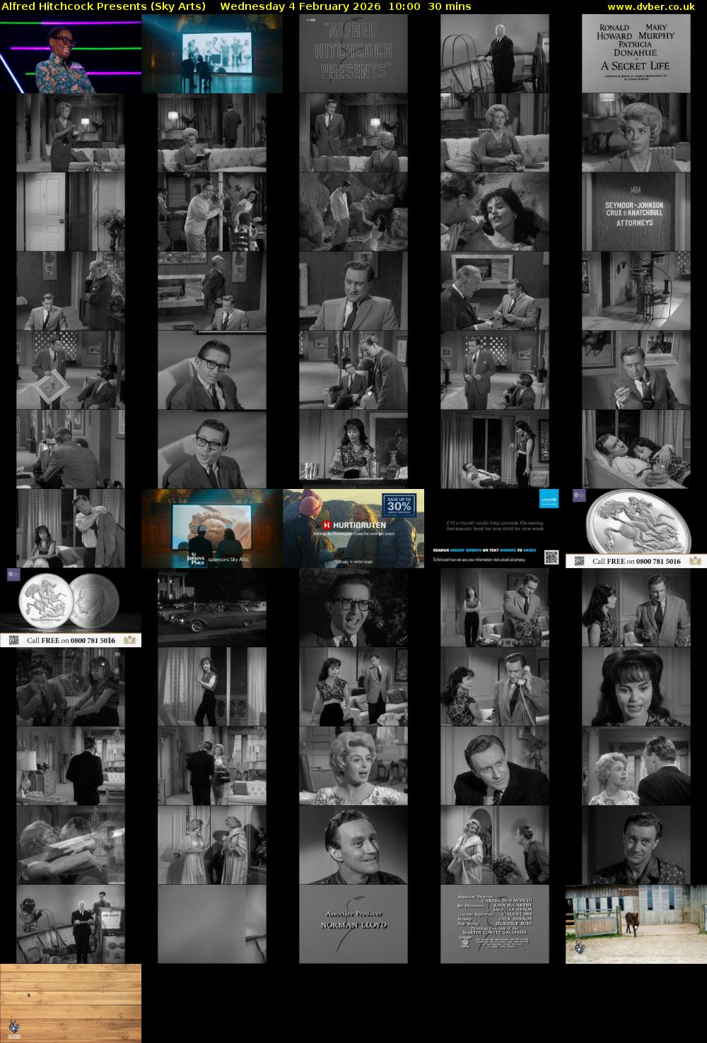 Alfred Hitchcock Presents (Sky Arts) Wednesday 4 February 2026 10:00 - 10:30