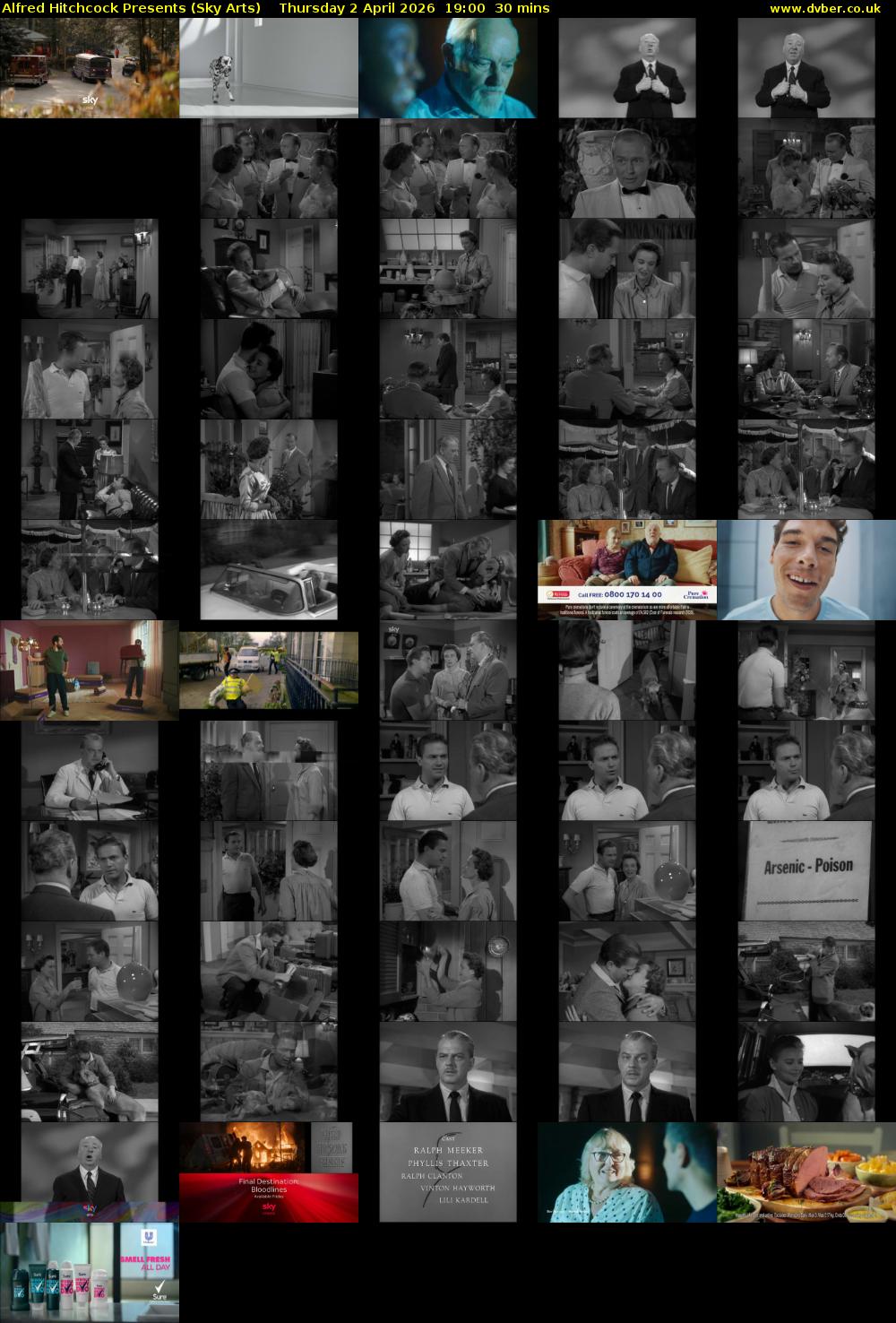 Alfred Hitchcock Presents (Sky Arts) Thursday 2 April 2026 19:00 - 19:30