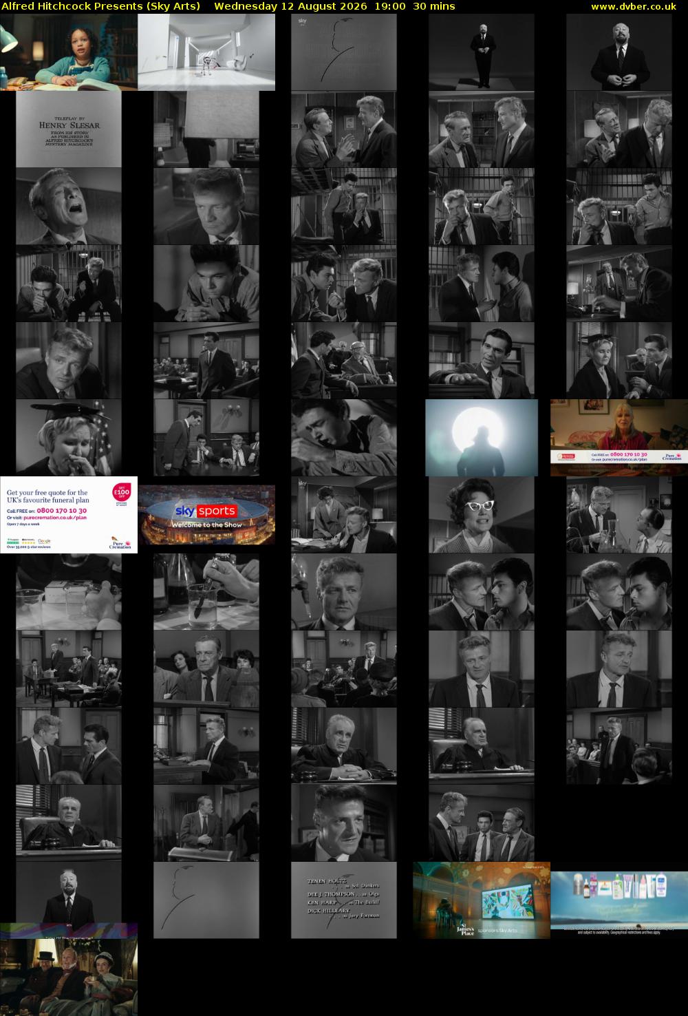 Alfred Hitchcock Presents (Sky Arts) Wednesday 12 August 2026 19:00 - 19:30