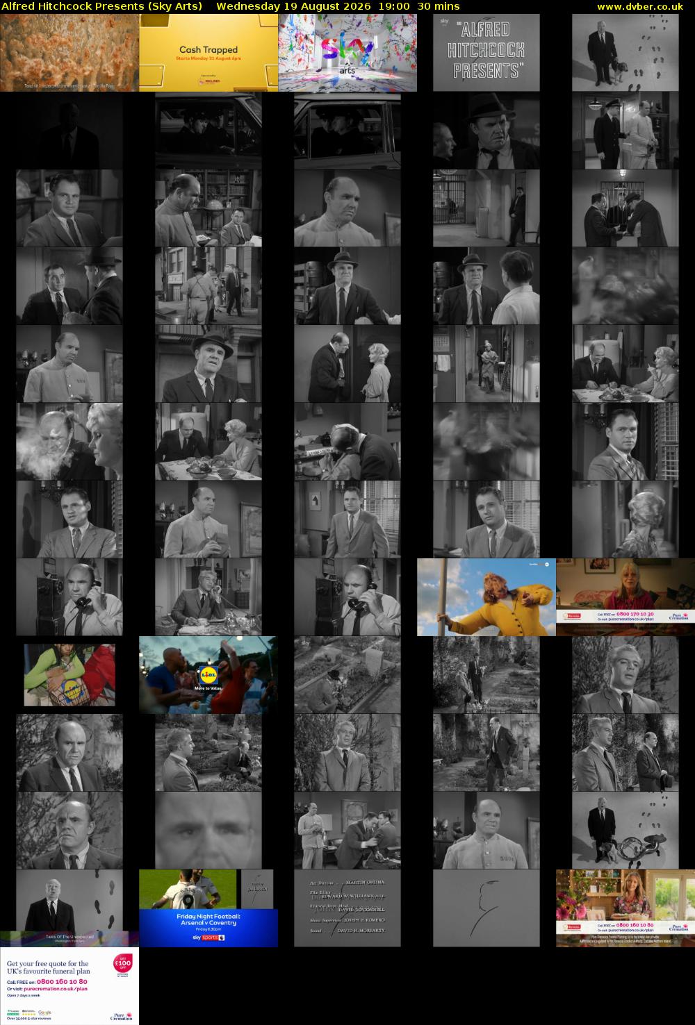 Alfred Hitchcock Presents (Sky Arts) Wednesday 19 August 2026 19:00 - 19:30