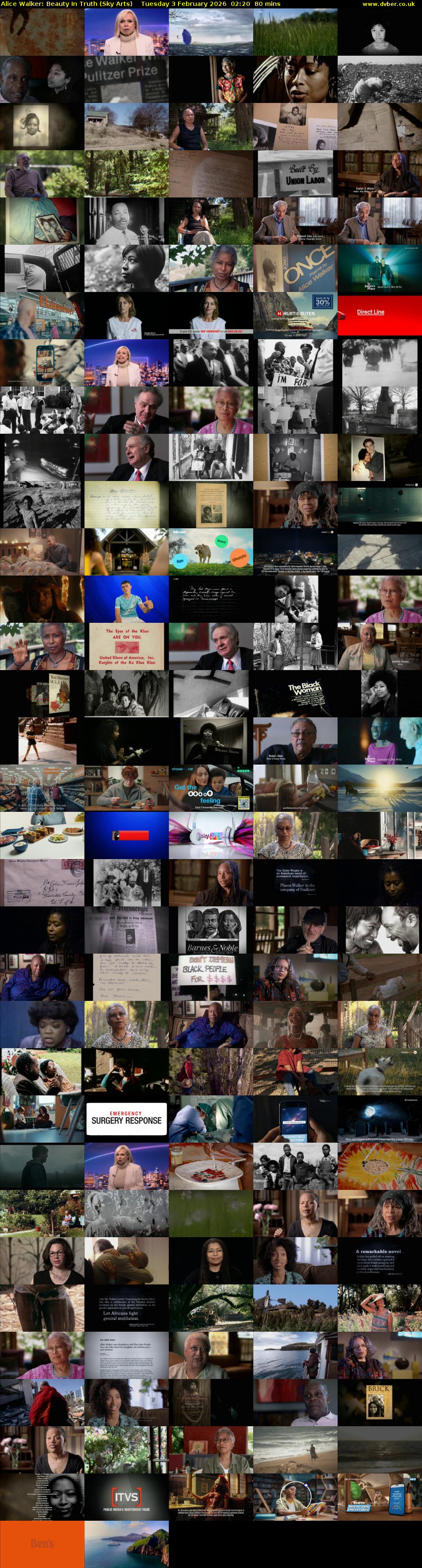 Alice Walker: Beauty In Truth (Sky Arts) Tuesday 3 February 2026 02:20 - 03:40