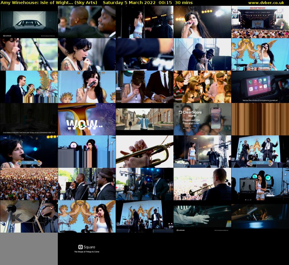 Amy Winehouse: Isle of Wight... (Sky Arts) Saturday 5 March 2022 00:15 - 00:45