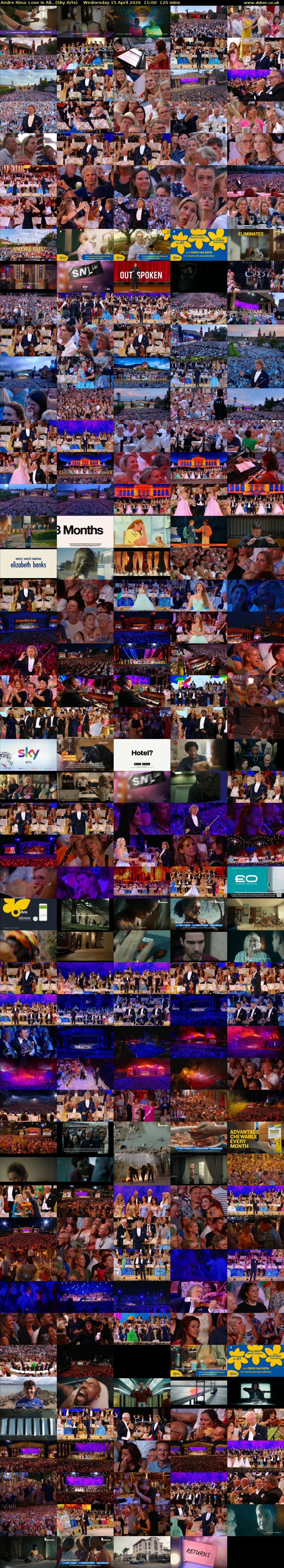 Andre Rieu: Love Is All.. (Sky Arts) Wednesday 15 April 2026 11:00 - 13:00